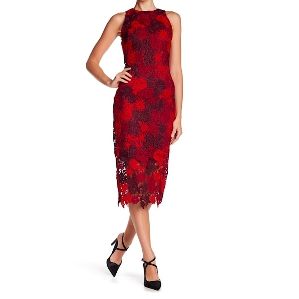 Alexia Admor Requel Floral Embroidered Romantic Valentines Midi Dress
